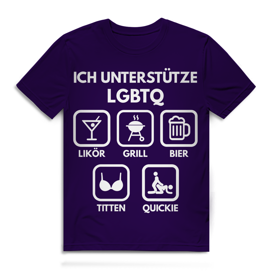 ICH UNTERSTÜTZE LGBTQ – Likör, Grill, Bier, Titten, Quickie – Herren Premium Bio T-Shirt Urban Purple
