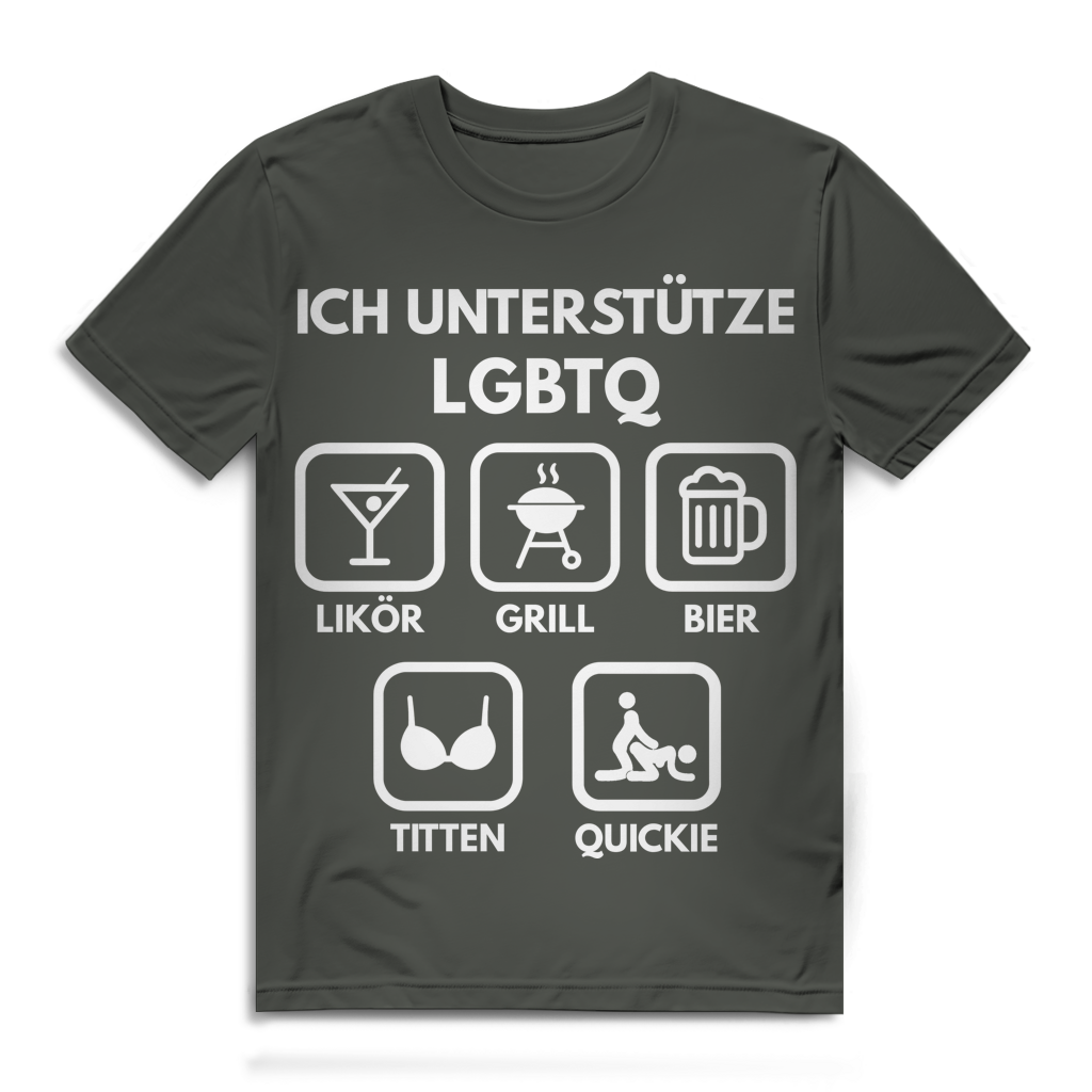 ICH UNTERSTÜTZE LGBTQ – Likör, Grill, Bier, Titten, Quickie – Herren Premium Bio T-Shirt Millennial Khaki