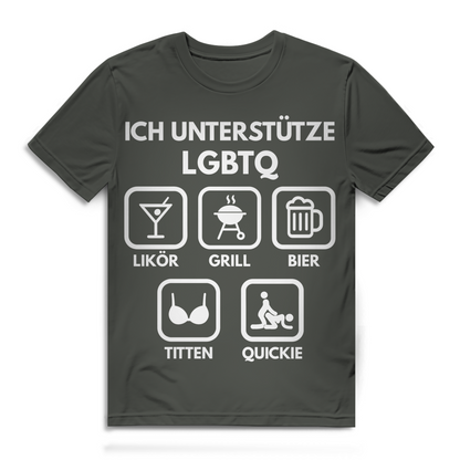 ICH UNTERSTÜTZE LGBTQ – Likör, Grill, Bier, Titten, Quickie – Herren Premium Bio T-Shirt Millennial Khaki