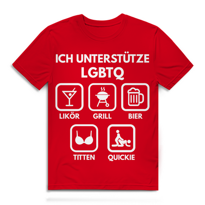 ICH UNTERSTÜTZE LGBTQ – Likör, Grill, Bier, Titten, Quickie – Herren Premium Bio T-Shirt Red