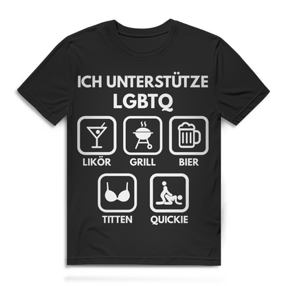 ICH UNTERSTÜTZE LGBTQ – Likör, Grill, Bier, Titten, Quickie – Herren Premium Bio T-Shirt Black