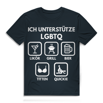 ICH UNTERSTÜTZE LGBTQ – Likör, Grill, Bier, Titten, Quickie – Herren Premium Bio T-Shirt Dark Grey Solid