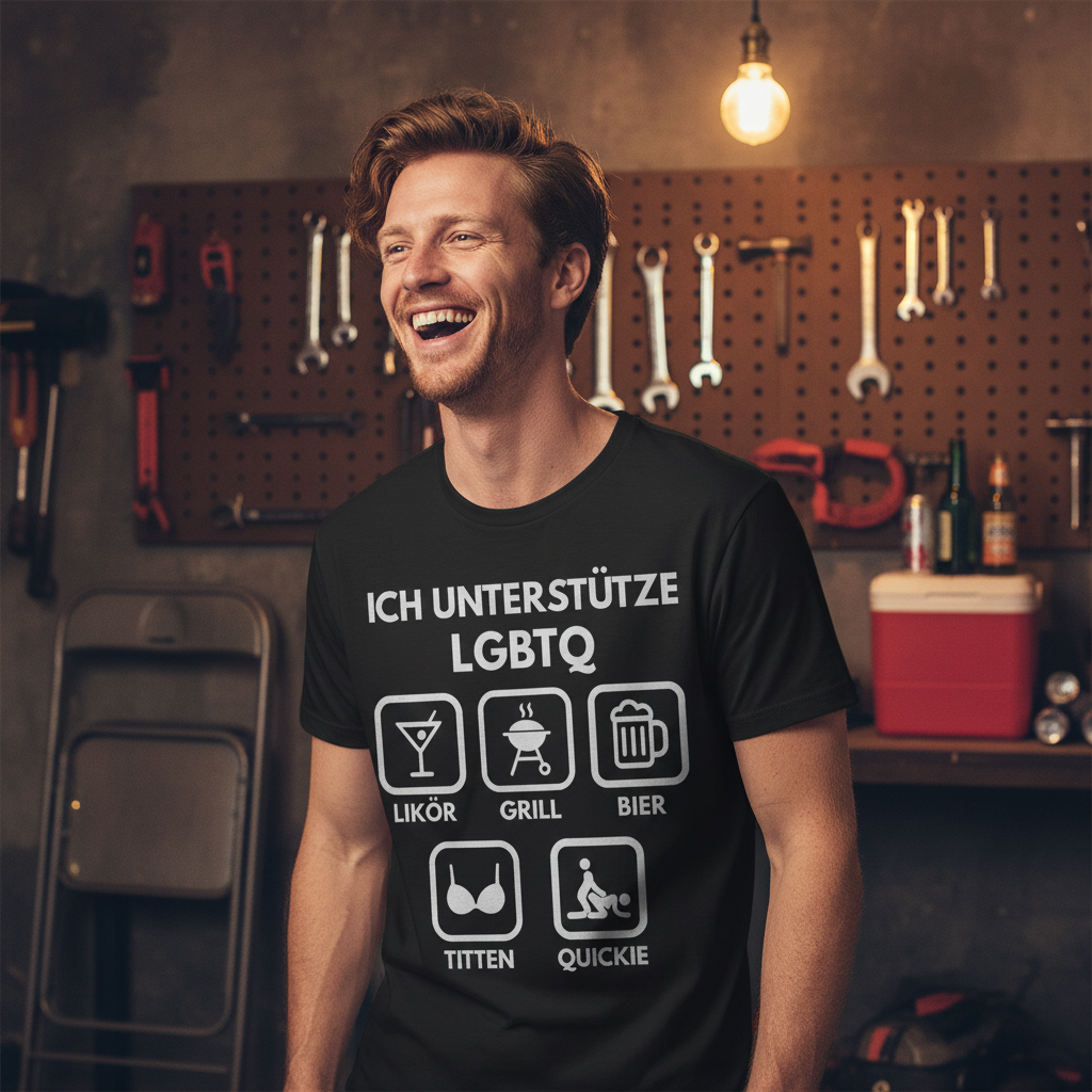 ICH UNTERSTÜTZE LGBTQ – Likör, Grill, Bier, Titten, Quickie – Herren Premium Bio T-Shirt