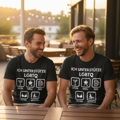 ICH UNTERSTÜTZE LGBTQ – Likör, Grill, Bier, Titten, Quickie – Herren Premium Bio T-Shirt