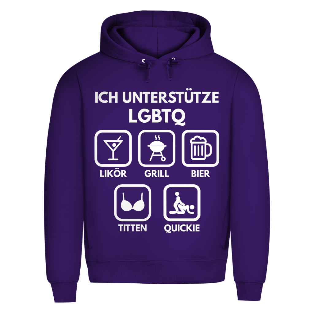 ICH UNTERSTÜTZE LGBTQ – Likör, Grill, Bier, Titten, Quickie – Herren Premium Bio Hoodie Radiant Purple