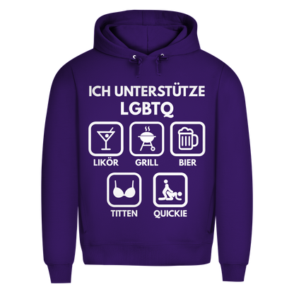 ICH UNTERSTÜTZE LGBTQ – Likör, Grill, Bier, Titten, Quickie – Herren Premium Bio Hoodie Radiant Purple