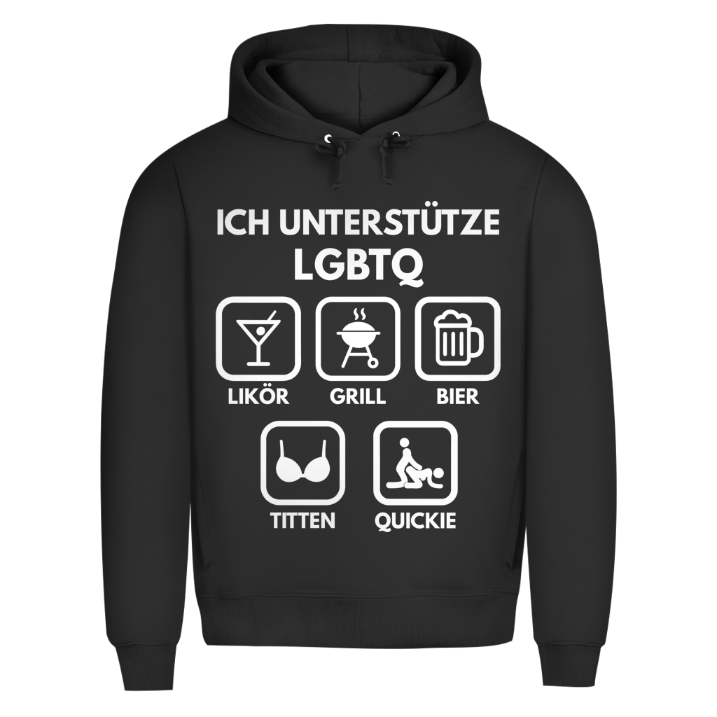 ICH UNTERSTÜTZE LGBTQ – Likör, Grill, Bier, Titten, Quickie – Herren Premium Bio Hoodie Black Pure