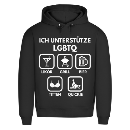 ICH UNTERSTÜTZE LGBTQ – Likör, Grill, Bier, Titten, Quickie – Herren Premium Bio Hoodie Black Pure