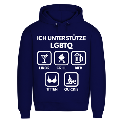 ICH UNTERSTÜTZE LGBTQ – Likör, Grill, Bier, Titten, Quickie – Herren Premium Bio Hoodie Navy Blue