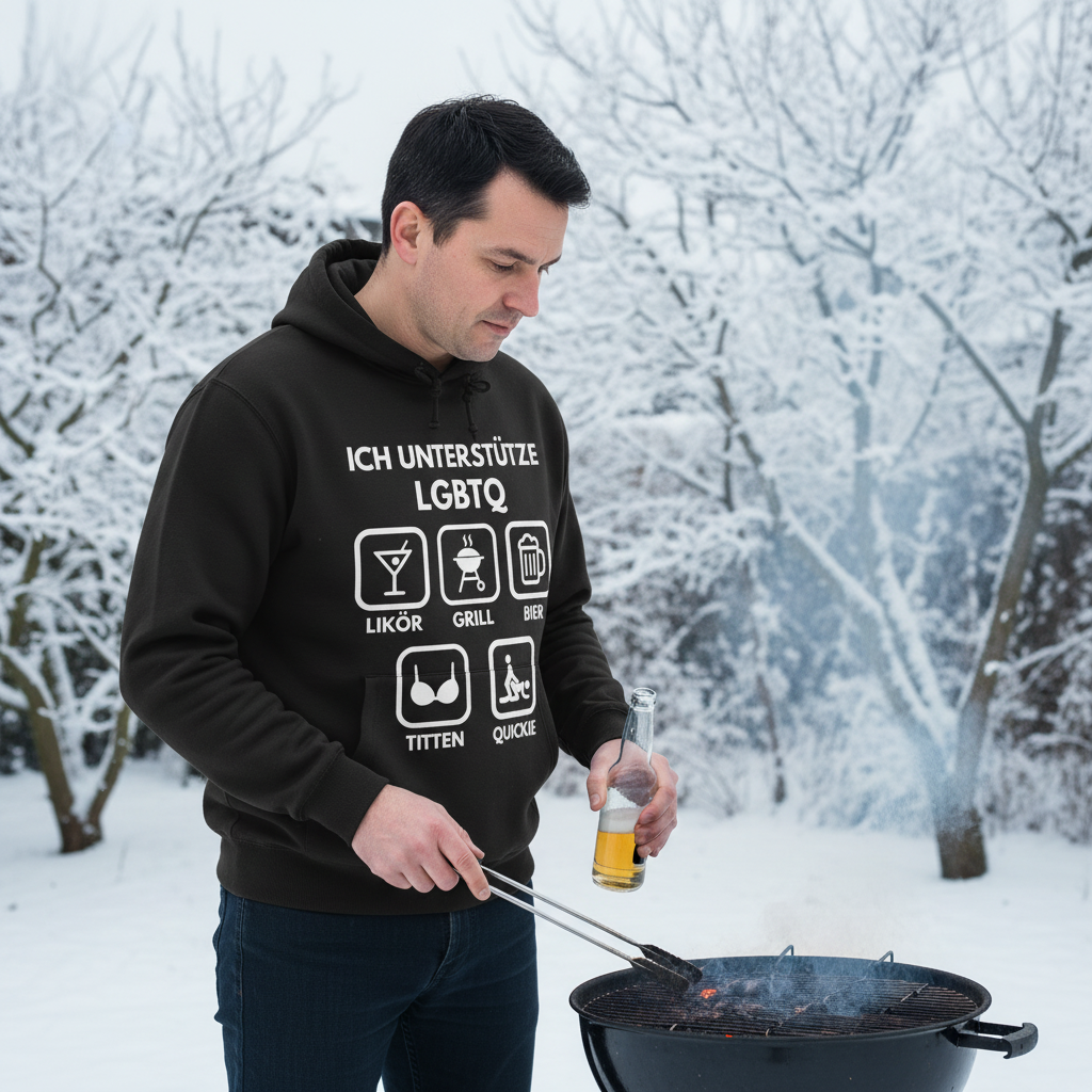 ICH UNTERSTÜTZE LGBTQ – Likör, Grill, Bier, Titten, Quickie – Herren Premium Bio Hoodie