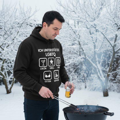 ICH UNTERSTÜTZE LGBTQ – Likör, Grill, Bier, Titten, Quickie – Herren Premium Bio Hoodie