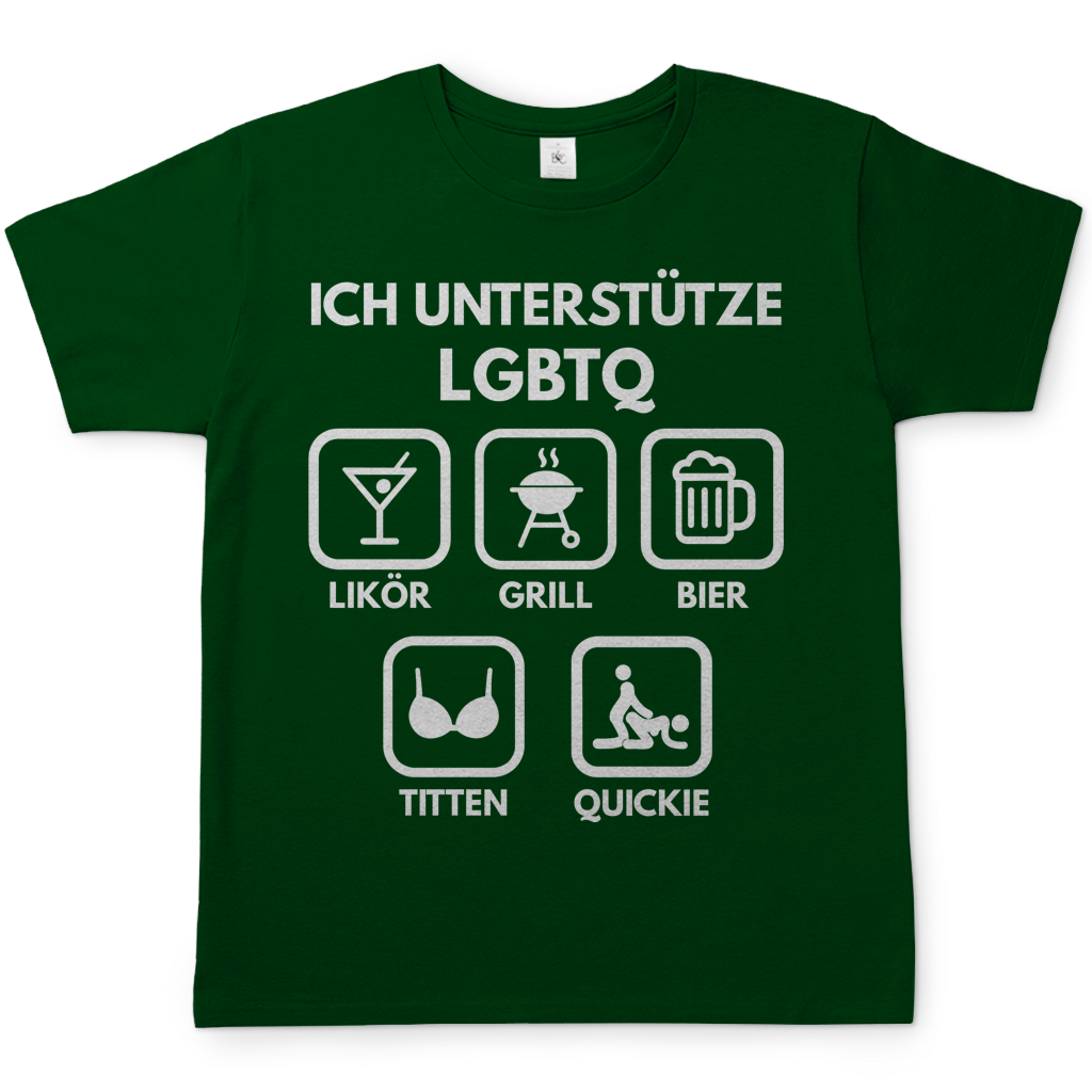 ICH UNTERSTÜTZE LGBTQ – Likör, Grill, Bier, Titten, Quickie – Herren T-Shirt Bottle Green