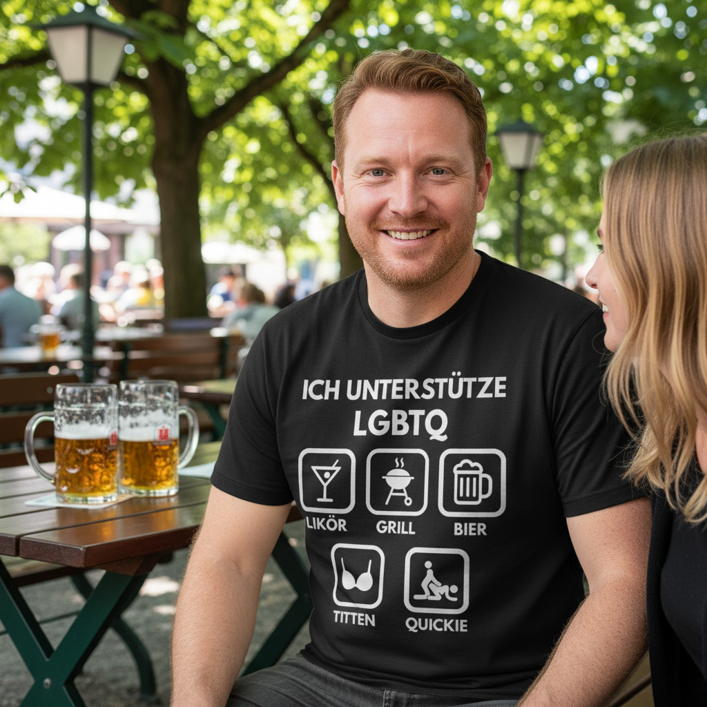 ICH UNTERSTÜTZE LGBTQ – Likör, Grill, Bier, Titten, Quickie – Herren T-Shirt