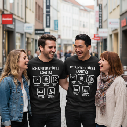 ICH UNTERSTÜTZE LGBTQ – Likör, Grill, Bier, Titten, Quickie – Herren T-Shirt