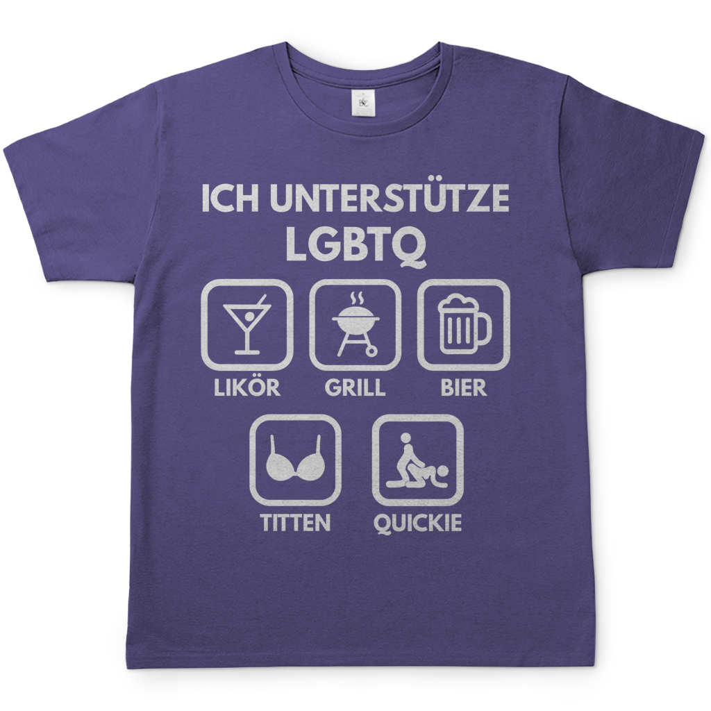 ICH UNTERSTÜTZE LGBTQ – Likör, Grill, Bier, Titten, Quickie – Herren T-Shirt Millennial Lilac