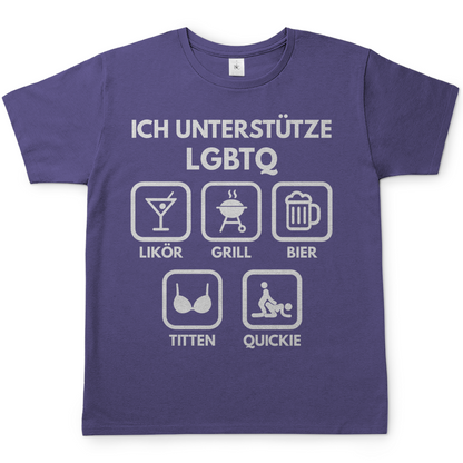 ICH UNTERSTÜTZE LGBTQ – Likör, Grill, Bier, Titten, Quickie – Herren T-Shirt Millennial Lilac