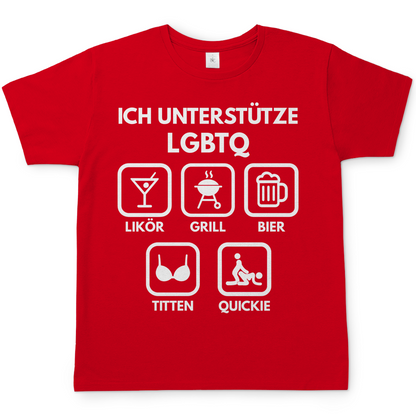 ICH UNTERSTÜTZE LGBTQ – Likör, Grill, Bier, Titten, Quickie – Herren T-Shirt Red