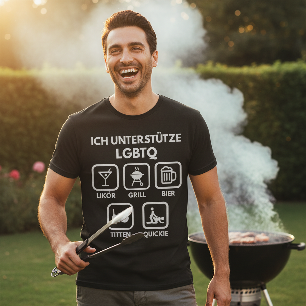 ICH UNTERSTÜTZE LGBTQ – Likör, Grill, Bier, Titten, Quickie – Herren T-Shirt