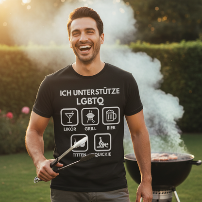 ICH UNTERSTÜTZE LGBTQ – Likör, Grill, Bier, Titten, Quickie – Herren T-Shirt