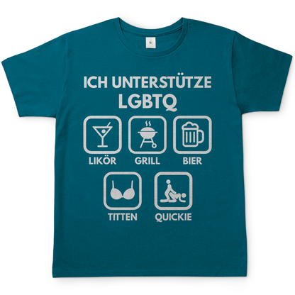 ICH UNTERSTÜTZE LGBTQ – Likör, Grill, Bier, Titten, Quickie – Herren T-Shirt Diva Blue