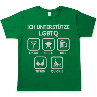 ICH UNTERSTÜTZE LGBTQ – Likör, Grill, Bier, Titten, Quickie – Herren T-Shirt Kelly Green