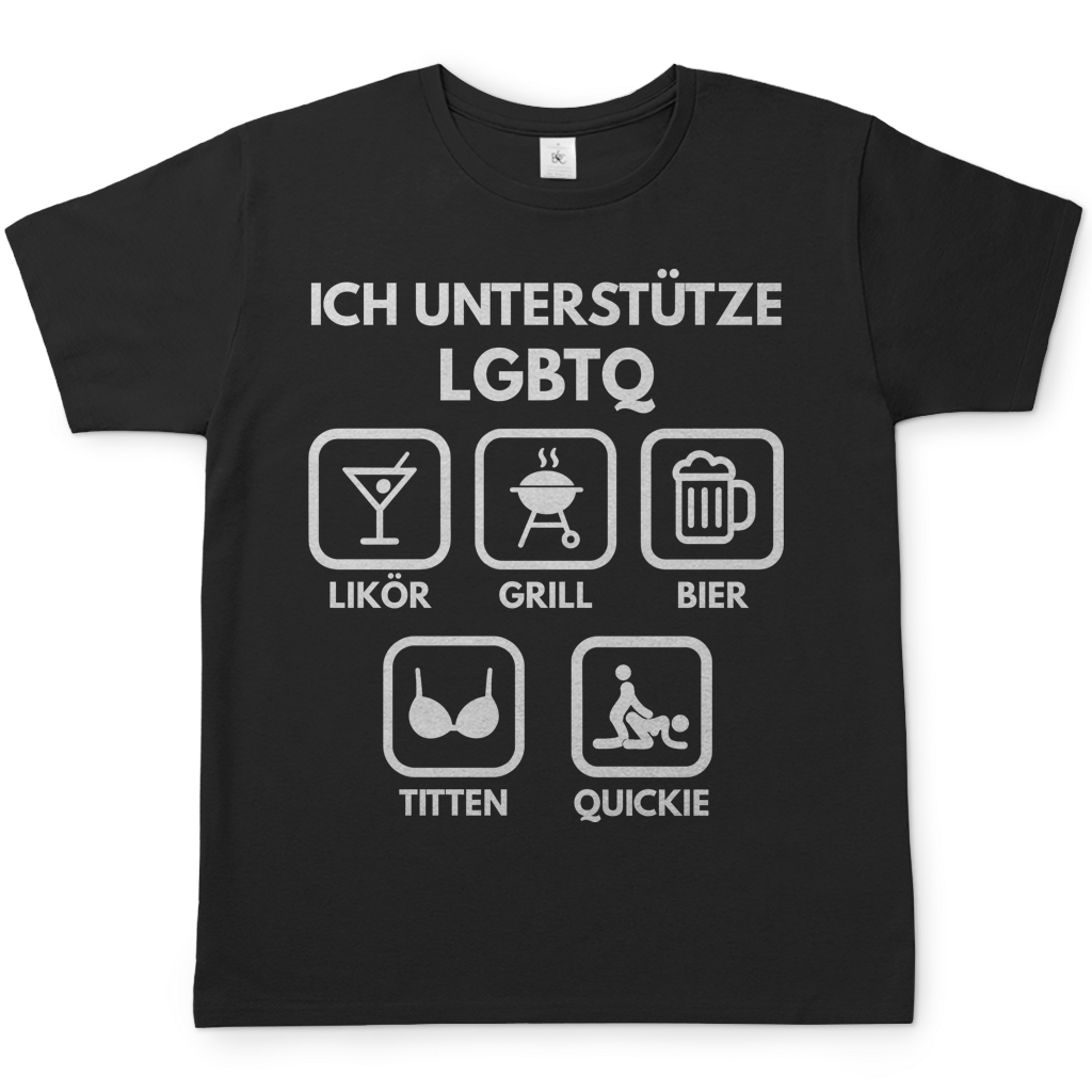 ICH UNTERSTÜTZE LGBTQ – Likör, Grill, Bier, Titten, Quickie – Herren T-Shirt Black