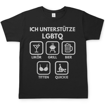 ICH UNTERSTÜTZE LGBTQ – Likör, Grill, Bier, Titten, Quickie – Herren T-Shirt Black