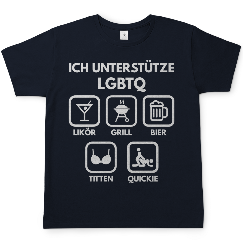 ICH UNTERSTÜTZE LGBTQ – Likör, Grill, Bier, Titten, Quickie – Herren T-Shirt Navy