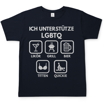 ICH UNTERSTÜTZE LGBTQ – Likör, Grill, Bier, Titten, Quickie – Herren T-Shirt Navy