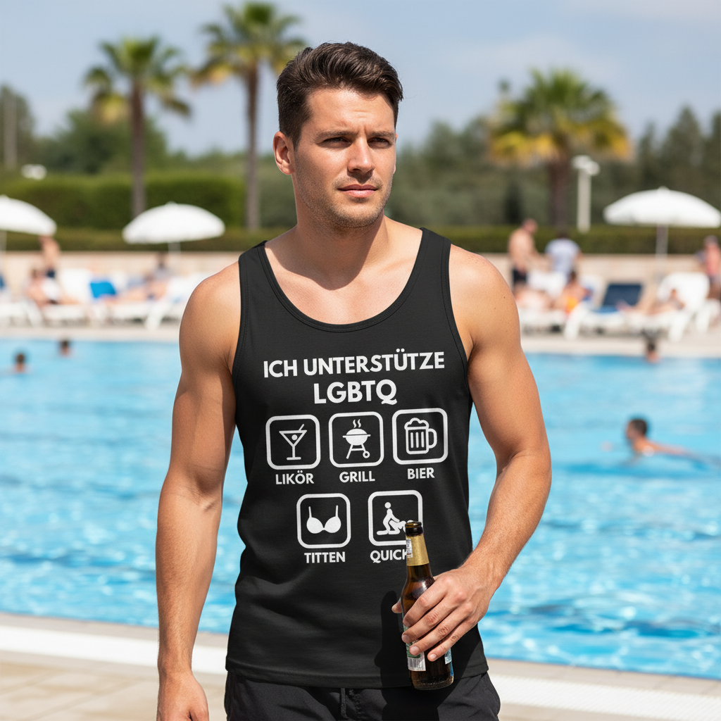 ICH UNTERSTÜTZE LGBTQ – Likör, Grill, Bier, Titten, Quickie – Herren Tank Top
