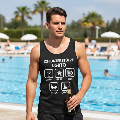 ICH UNTERSTÜTZE LGBTQ – Likör, Grill, Bier, Titten, Quickie – Herren Tank Top