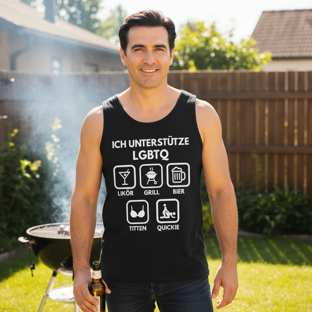 ICH UNTERSTÜTZE LGBTQ – Likör, Grill, Bier, Titten, Quickie – Herren Tank Top