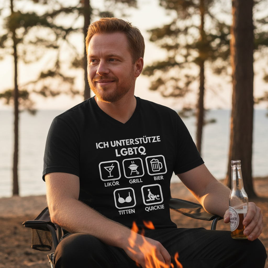 ICH UNTERSTÜTZE LGBTQ – Likör, Grill, Bier, Titten, Quickie – Herren V-Neck T-Shirt
