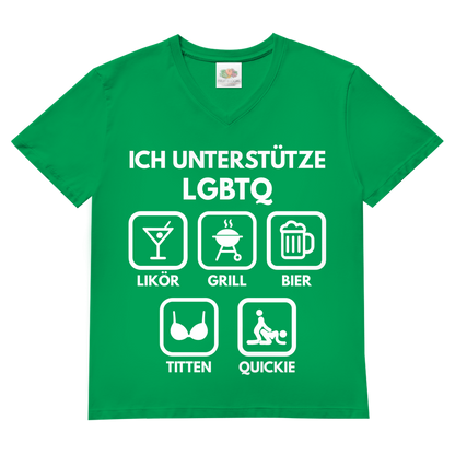 ICH UNTERSTÜTZE LGBTQ – Likör, Grill, Bier, Titten, Quickie – Herren V-Neck T-Shirt Kelly Green