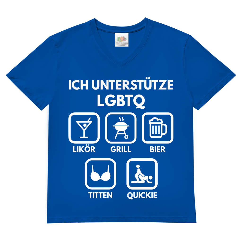 ICH UNTERSTÜTZE LGBTQ – Likör, Grill, Bier, Titten, Quickie – Herren V-Neck T-Shirt Royal Blue