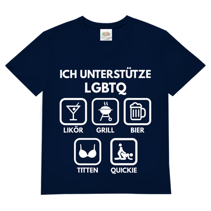 ICH UNTERSTÜTZE LGBTQ – Likör, Grill, Bier, Titten, Quickie – Herren V-Neck T-Shirt Navy