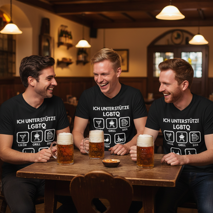 ICH UNTERSTÜTZE LGBTQ – Likör, Grill, Bier, Titten, Quickie – Herren V-Neck T-Shirt