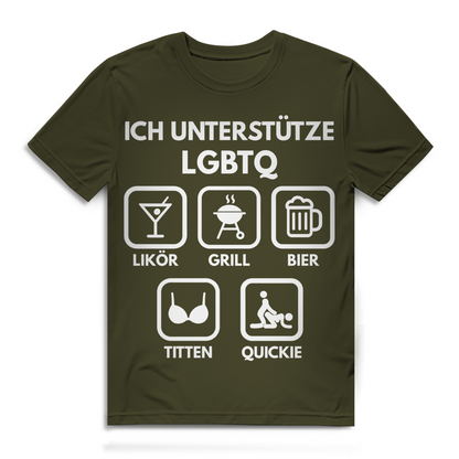 ICH UNTERSTÜTZE LGBTQ – Likör, Grill, Bier, Titten, Quickie – Herren Premium Bio T-Shirt Khaki