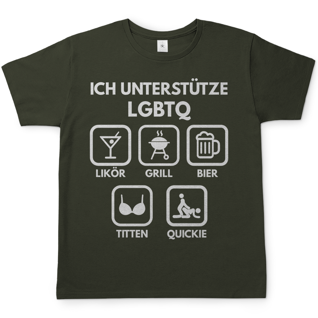 ICH UNTERSTÜTZE LGBTQ – Likör, Grill, Bier, Titten, Quickie – Herren T-Shirt Urban Khaki