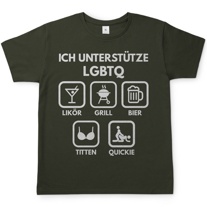 ICH UNTERSTÜTZE LGBTQ – Likör, Grill, Bier, Titten, Quickie – Herren T-Shirt Urban Khaki