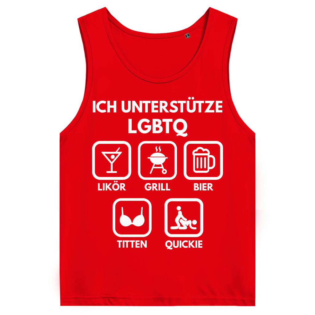 ICH UNTERSTÜTZE LGBTQ – Likör, Grill, Bier, Titten, Quickie – Herren Tank Top Fire Red