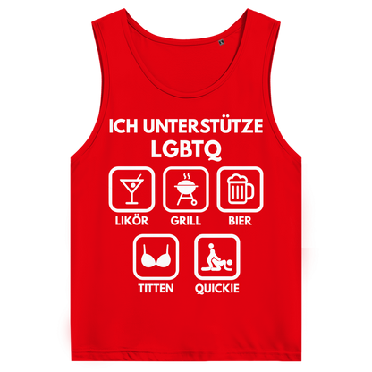 ICH UNTERSTÜTZE LGBTQ – Likör, Grill, Bier, Titten, Quickie – Herren Tank Top Fire Red