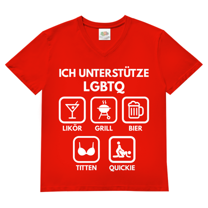 ICH UNTERSTÜTZE LGBTQ – Likör, Grill, Bier, Titten, Quickie – Herren V-Neck T-Shirt Red