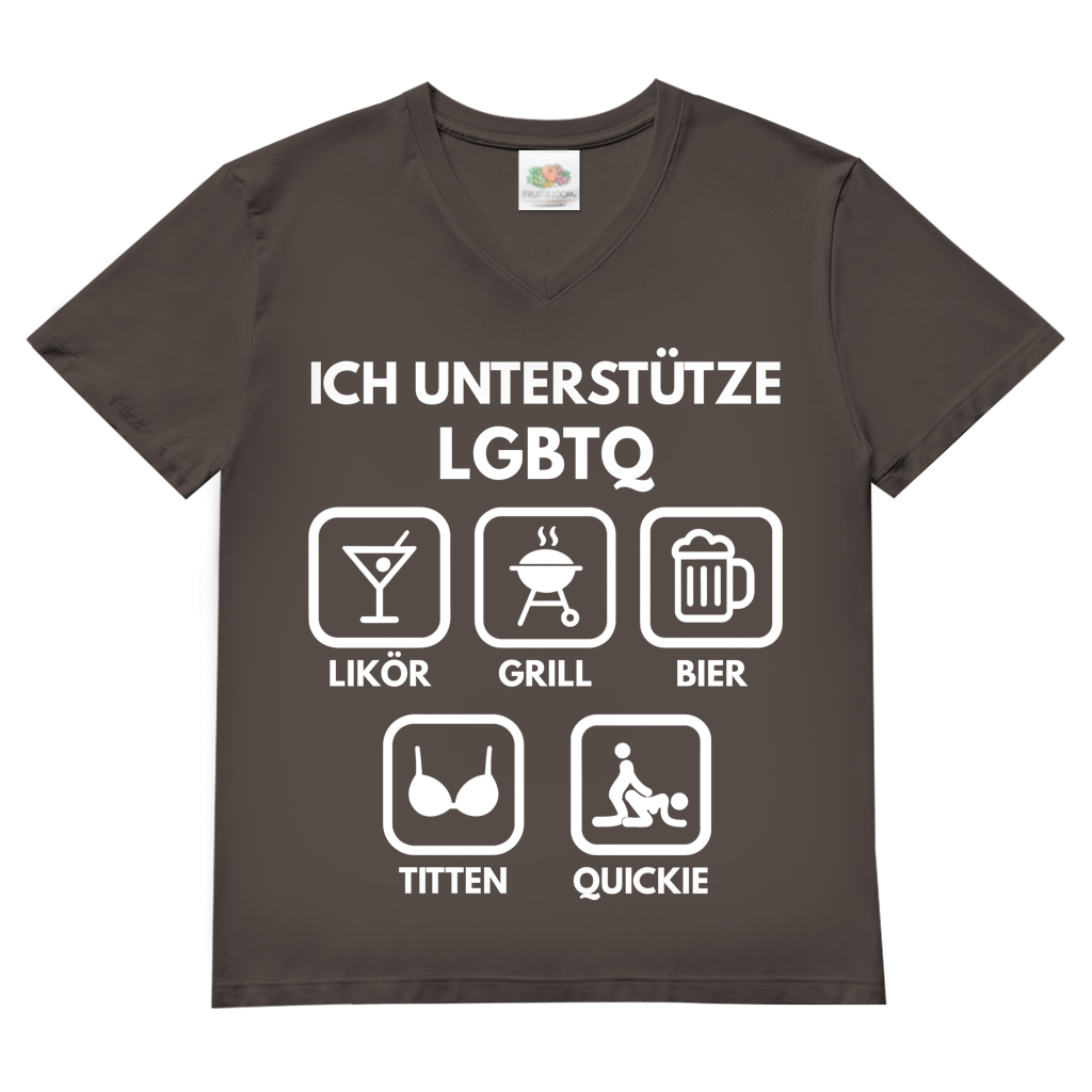 ICH UNTERSTÜTZE LGBTQ – Likör, Grill, Bier, Titten, Quickie – Herren V-Neck T-Shirt Light Graphite Solid