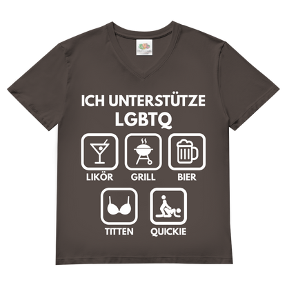 ICH UNTERSTÜTZE LGBTQ – Likör, Grill, Bier, Titten, Quickie – Herren V-Neck T-Shirt Light Graphite Solid