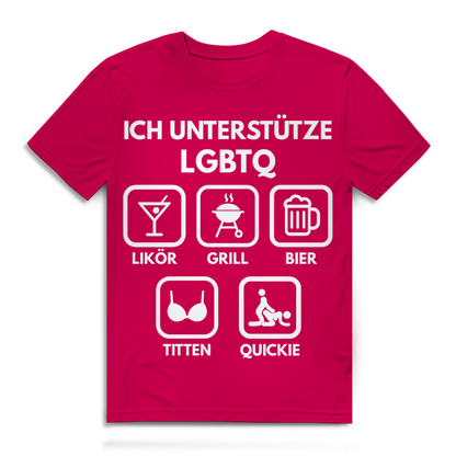 ICH UNTERSTÜTZE LGBTQ – Likör, Grill, Bier, Titten, Quickie – Herren Premium Bio T-Shirt Fuchsia