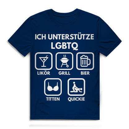 ICH UNTERSTÜTZE LGBTQ – Likör, Grill, Bier, Titten, Quickie – Herren Premium Bio T-Shirt Navy