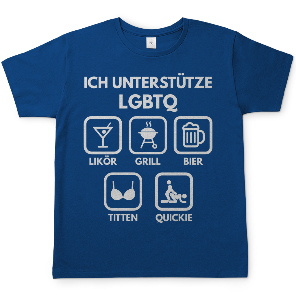 ICH UNTERSTÜTZE LGBTQ – Likör, Grill, Bier, Titten, Quickie – Herren T-Shirt Royal Blue