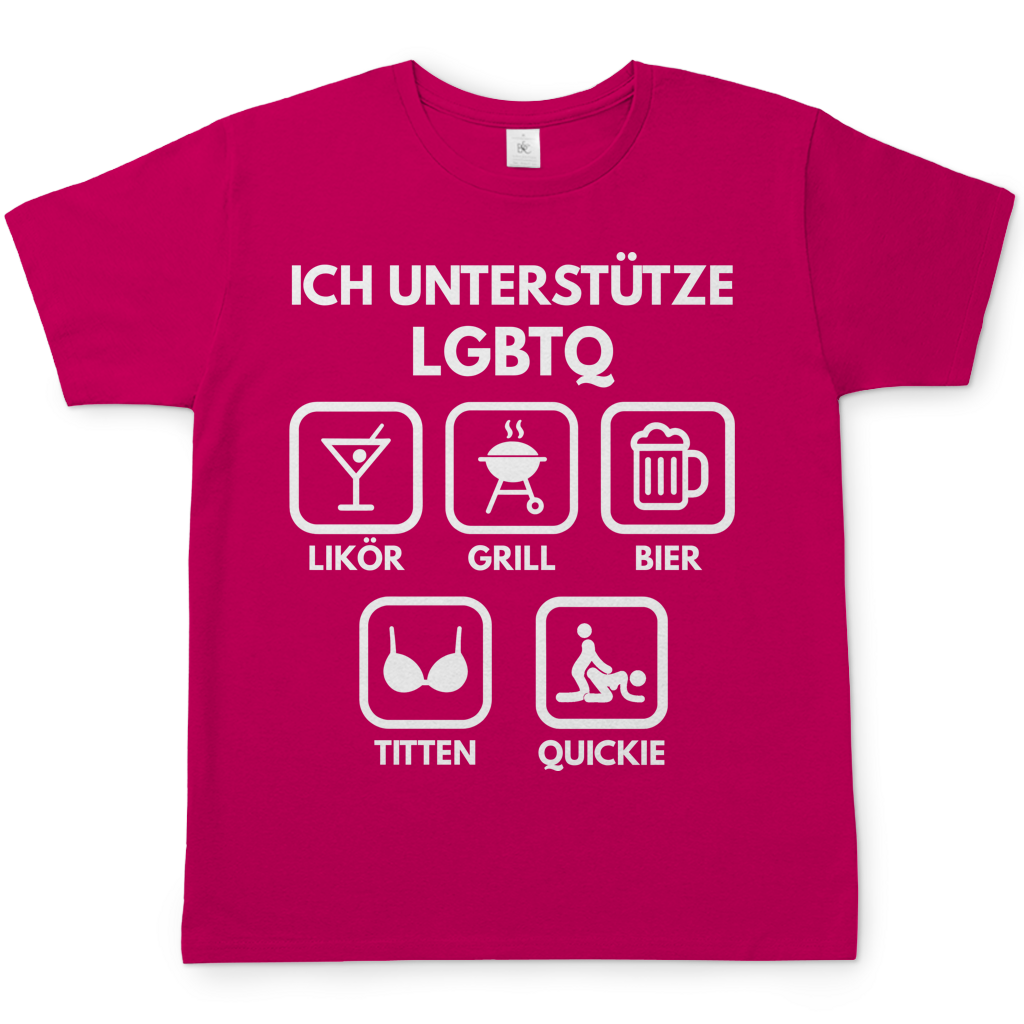 ICH UNTERSTÜTZE LGBTQ – Likör, Grill, Bier, Titten, Quickie – Herren T-Shirt Sorbet