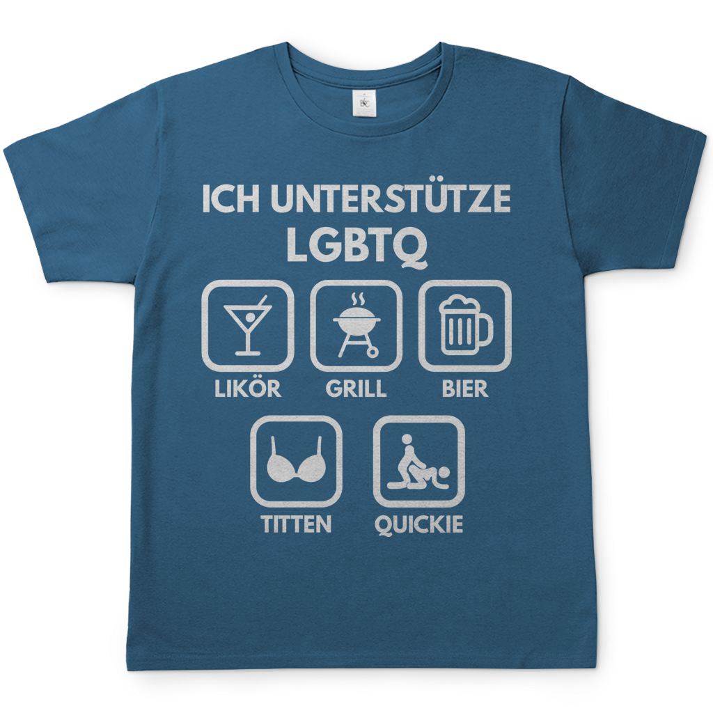ICH UNTERSTÜTZE LGBTQ – Likör, Grill, Bier, Titten, Quickie – Herren T-Shirt Stone Blue